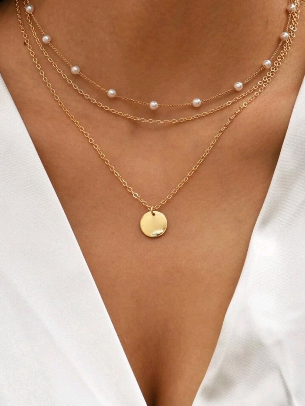 Anthropologie Kelly Minimalist Pearl Gold Pendant Layered Necklaces